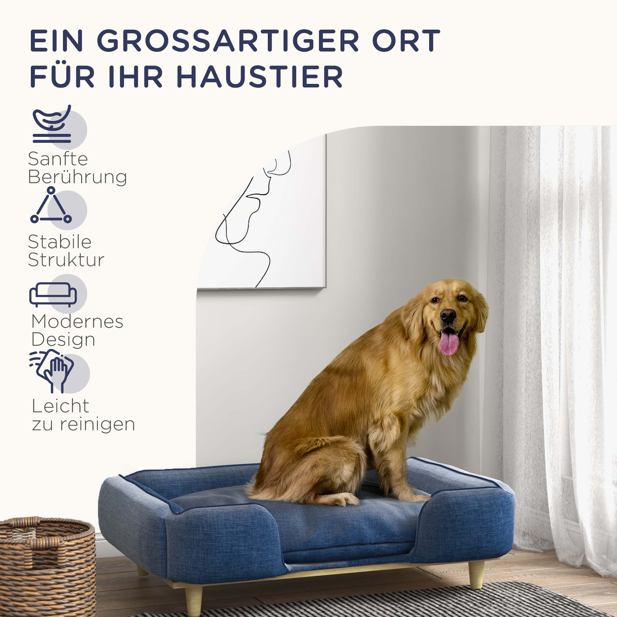 Haustiersofa mit Kissen, Hundebett mit Erhöhtem Design